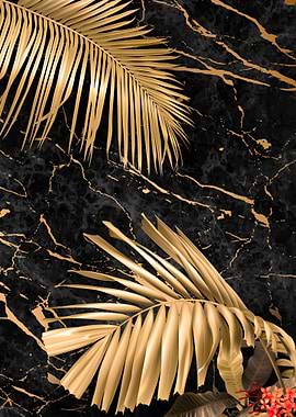 Gold palm Black marble