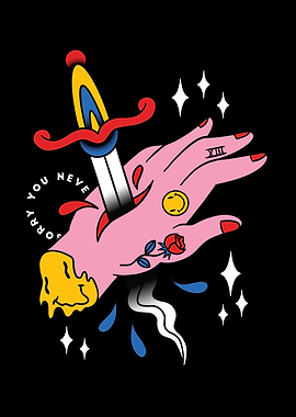 TRIPPY STABBED HAND TATTOO