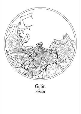Gijon Map Print Spain
