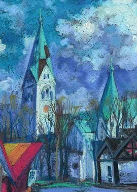 White Church Cityscape Art