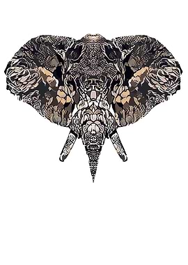 Elephant Art Floral Black