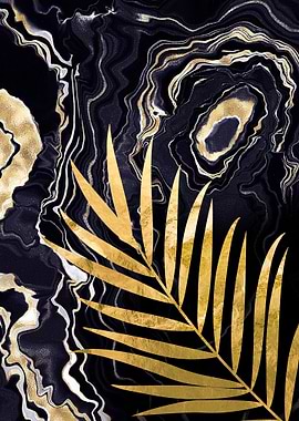 Gold palm Black marble