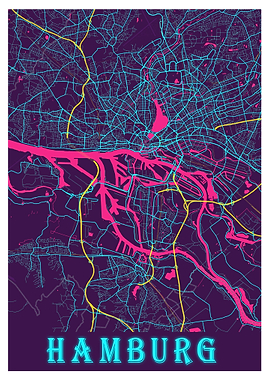 Hamburg City Neon Map