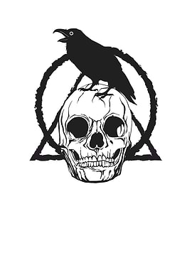 Dead skull with raven