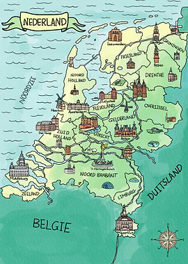 Nederland Kaart Waterverf