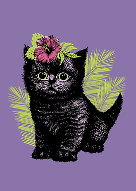 kitten with hibiscus