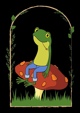 Cute Frog on mushroon