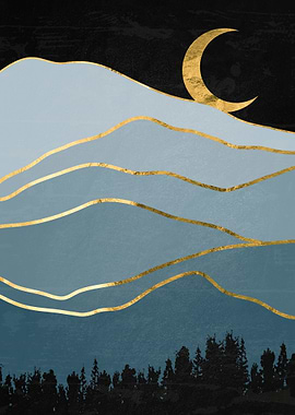 Gold landscape and Moon