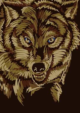 Wolf doodle line art