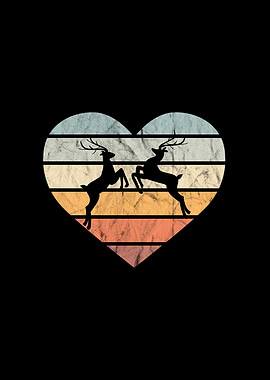 I Love Deer Retro Heart
