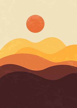 Red Sun and Mountain Art 1