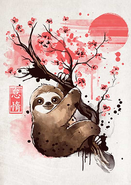 Sakura sloth red sun