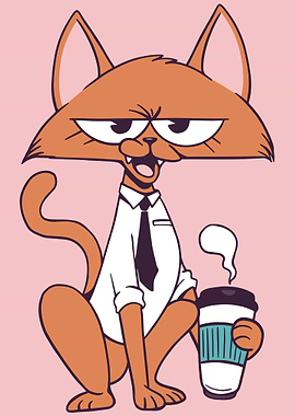 Cat with Cup Cofffee