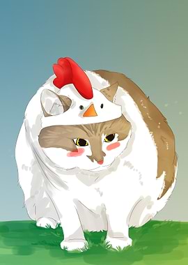 fat cat with chicken hat