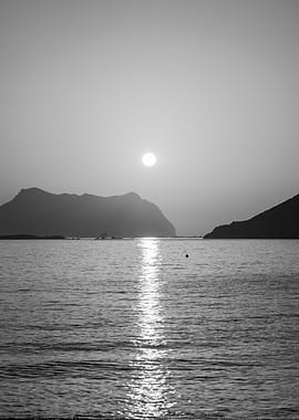 Black and white sea sunset