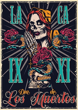 poster skull girls rose