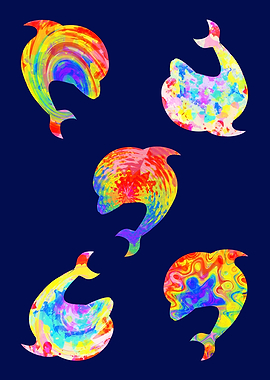Tie dye dolphin colorful