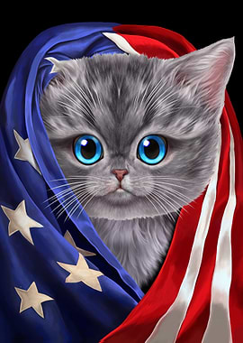 Grey Kitten USA Patriot