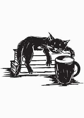 Black cat Coffee sleep