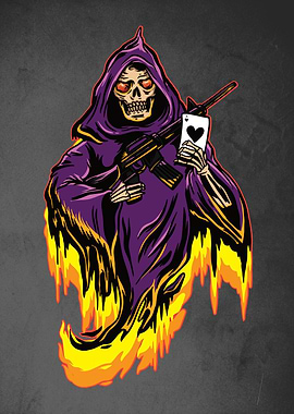 Gambling Skull with cards