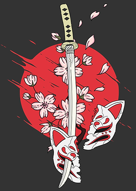 katana cut kitsune mask