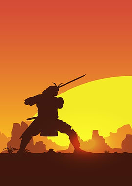 sillhouete a samurai fight