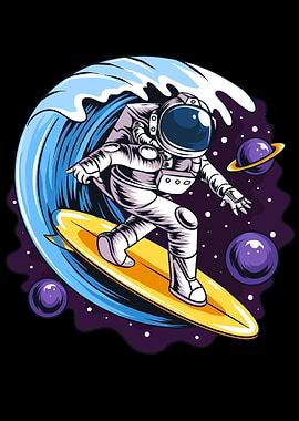 Astronaut Surfing at Wave