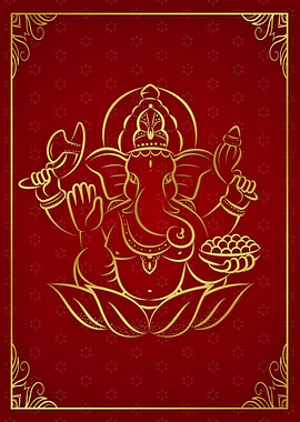 Ganesh Hindu Red Gold