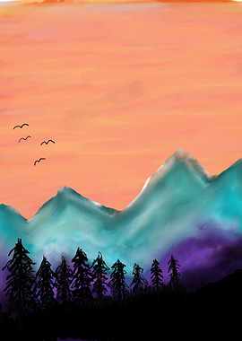 sunset watercolor painting