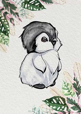 Watercolor baby penguin