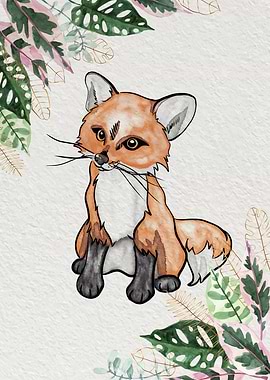 Watercolor baby fox