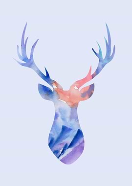 Watercolor Deer Head