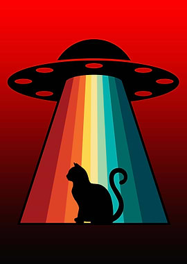 Alien Cat Retro Rays