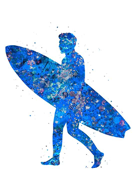 Surfing man blue art