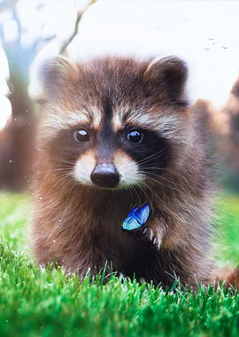 Racoon and Blue Butterfly
