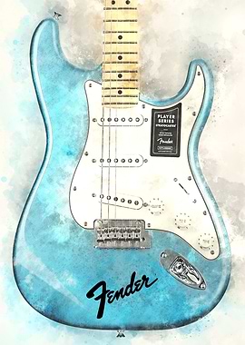 Watercolor Blue Guitar