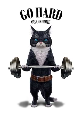 Tuxedo Cat Weightlifting