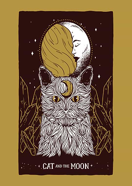 TAROT CAT AND THE MOON