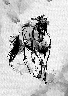 Galloping horse Watercolor