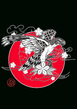 Falcon and cherry blossoms