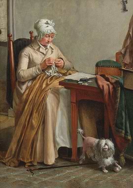 Interior with Woman Sewing