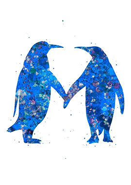 Penguin love blue art