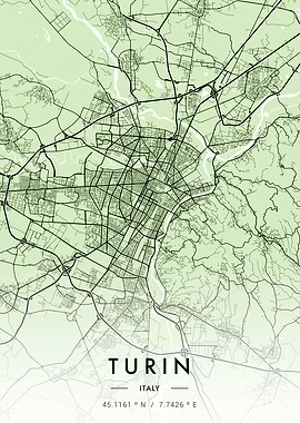 Turin City Map Green