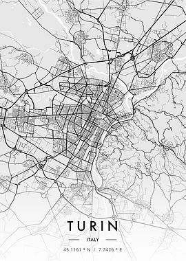 Turin City Map White