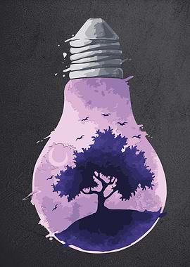 Bulb with tree and birds