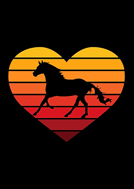 I Love Horses Retro Heart