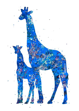 Giraffe and baby blue art