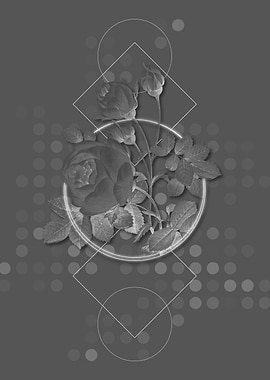 Grey Geometric Yellow Rose