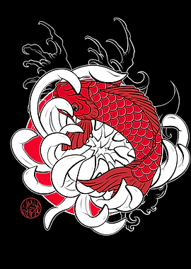 Koi carp and lotus