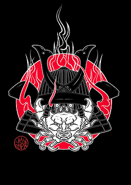 Crab and samurai helmet